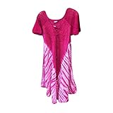 Womans Beach Dress Pink Tie Dye Embroidered Rayon Tank Top Dresses