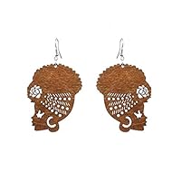 KISSFRIDAY Light Brown Wooden Female Portrait African Turban Shaped Earrings Jewelry Gift