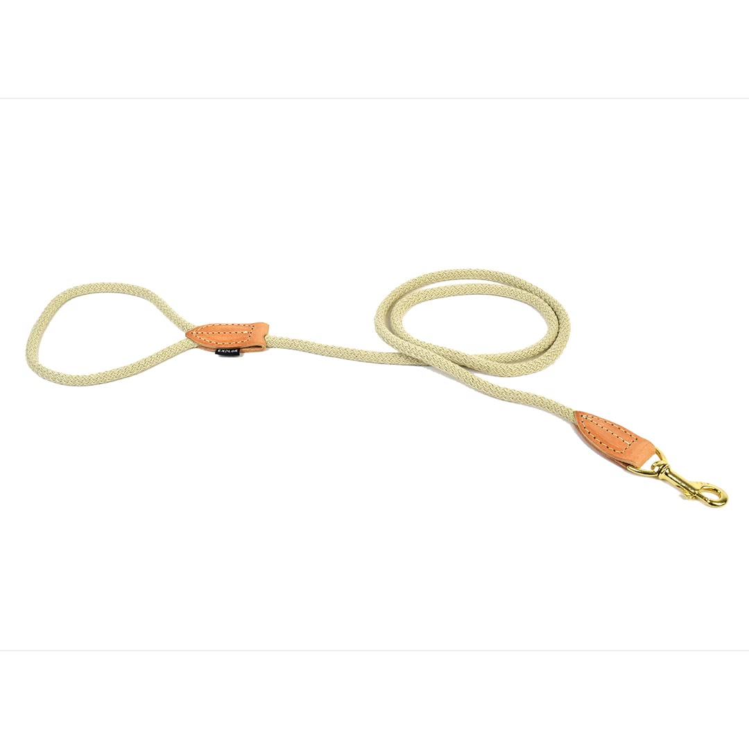 duvoplus, Strong and flexible nylon lead with leather finish EXPLOR Forest range, size 135 cm/8 mm, beige, ideal for adventurous walks and expeditions — image 1