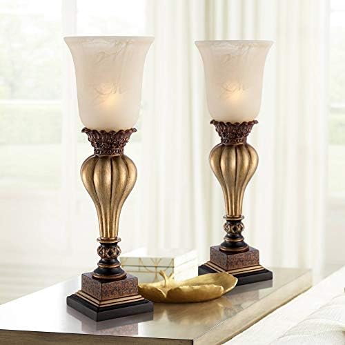 Sattley Alabaster Glass Gold Console Lamp Set of 2 Regency Hill