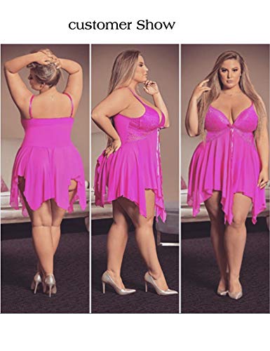 ADOME Women Sexy Lingerie Lace Nightie Asymmetrical Hem Babydoll Strap Chemise