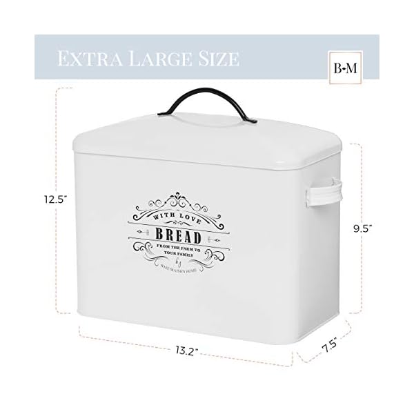 Extra Large White Farmhouse Bread Box for Kitchen Countertop Holds 2