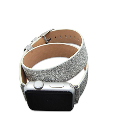 Apple Watch Bands 38mm, Bling Leather strap wrist band with stainless steel buckle for apple watch &sport &edition for Apple iWatch Series 1 & 2 & 3 2015, 2016,2017,Double tour(Silver)