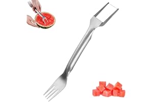 KRUGGO 2-in-1 Stainless Steel Fruit Cutter, 2024 New Watermelon Fork Slicer Cutter Slicer Tool, Dual Head Fruit Forks Slicer Knife for Home Kitchen Gadget (1 Pcs)