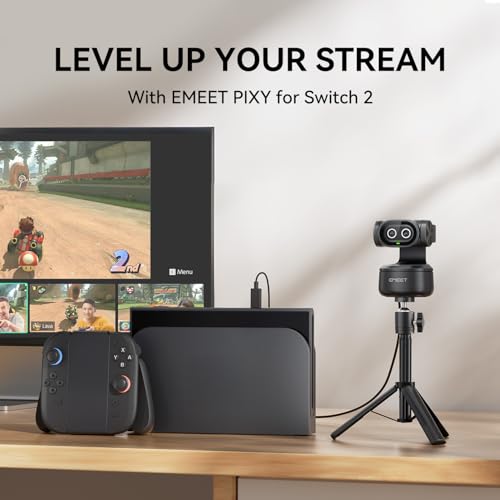 EMEET PIXY Dual-Camera AI-Powered PTZ Camera 4K, AI Tracking, PDAF&AI Autofocus 0.2s, 1/2.55'' Sensor, 3 Mics, Presets, Gesture Control, 4K Webcam for Streaming and OBS/Twitch/Switch 2 Compatible