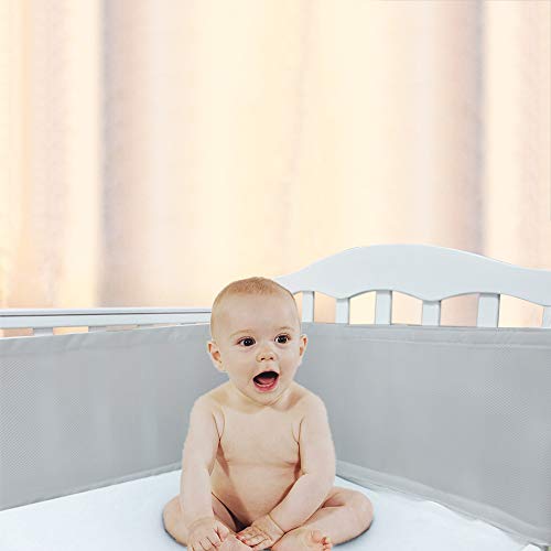 MBQMBSS Crib Bedding Bumper Set of 2 Baby Crib Bumper Mesh Adjustble Breathable Mesh Crib Liner Cotton Mesh Bumpers for Baby Crib 11.8'' x 134''&11.8'' x 63'' (Grey)