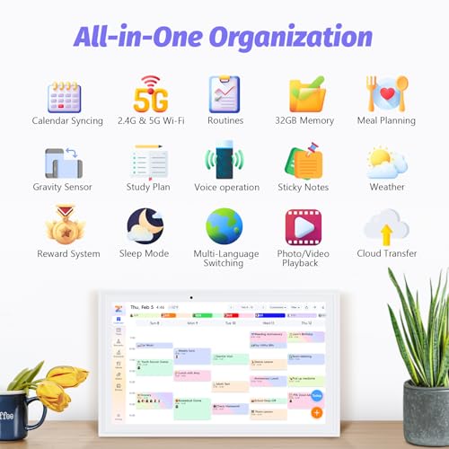 OcePor 15.6 Inch Digital Calendar, Electronic Calendar Chore Chart, Smart Calendars Wall Full HD Interactive Touchscreen Display for Family Schedules,Task (White)