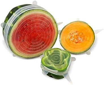 FreshOn Silicone Stretch Lid 6 Pack Reusable Food Saver Silicone Lid Fit Various Sizes Keeping Food Fresh Microwave Dishwasher Freezer Safe