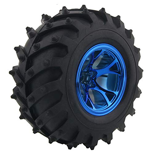 KEEDA Rubber Tire and Plastic Wheel Rim Set for 1/10 RC Monster Truck HSP HPI HIMOTO Tamiya Kyosho (Blue)