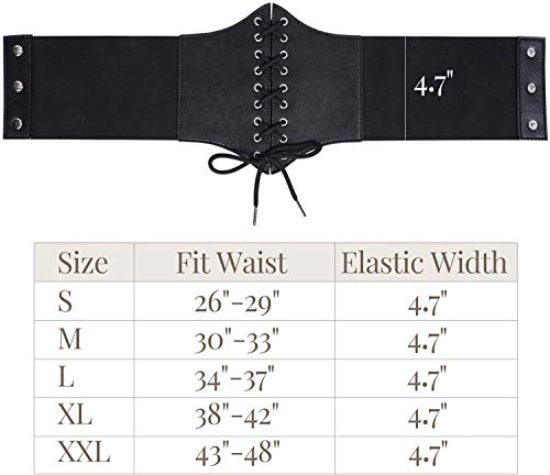 Women\'s Lace-up Corset Elastic Wide Belt, Tied Waspie Waist Belt for Women by WHIPPY, Black, Fit Waist 26-29 Inches