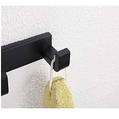 DOCNACHT Double Towel Robe Hook Stainless Steel Coat Hook Kitchen Toilet Bathroom Accessories Dual Holder Heavy Duty Wall Mount, Matte Black - Thumbnail 3