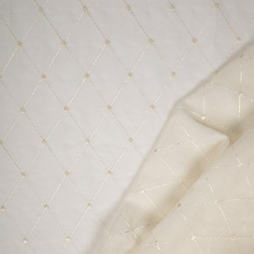 Sand Metallic Neutral Contemporary Lattice Embroidery Sheer Upholstery Fabric by The Yard