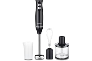 Powerful Hand Blender, Electric Immersion Blender 500W with Speed Control and Turbo Mode, 4-in-1 Handheld Blender, Milk Froth