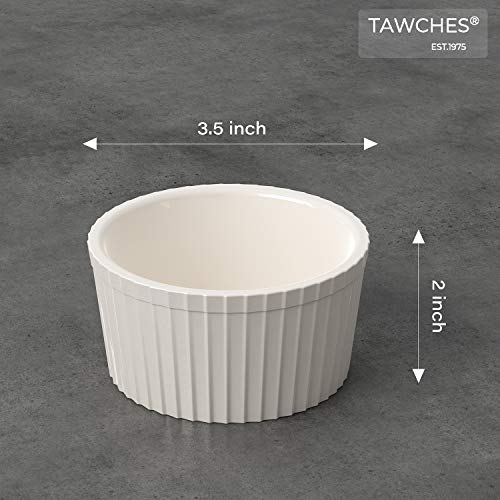 Bone China Ramekins for Baking, 6 oz set of 4 White Custard Cups Creme Brulee Dishes for Cooking and Serving, Safer and Healthier Dessert Bowls TAWCHES TS001(6oz 4pcs) - Thumbnail 3
