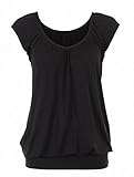 Bepei Women Hip Length V Neck Top Solid Short Sleeve T Shirt Tunic Blouse