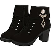 Women's Chunky Heeled Short Boots, Rhinestone Decor Lace Up Block High Heels, Fashion Side Zipper Ankle Boots