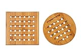 Bamboo Trivet - 2-Pack Wood Trivet, Hot Pads Plate, Heat Resistant Coaster for Hot Dishes, Pots, Pans, Protection for Dining Table, Tabletop, Kitchen, Counters, Square Round, 7.5 x 7.5 x 2.8 Inch