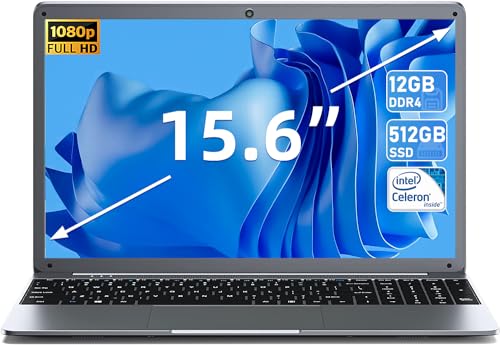 SGIN 15.6 Inch Laptops, 12GB DDR4 512GB SSD (TF 512GB) Laptop, FHD 1920x1080 with Webcam, with Intel Celeron N5095 Processor(Up to 2.9GHz), USB 3.0, WiFi, Bluetooth 4.2(Gray)