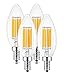CTKcom 4-Pack 6W Candelabra LED Bulbs,E14 Dimmable COB LED Filament Candle Light Bulb,2700K Warm White 600LM,60W Incandescent Equivalent,Antique Light Bulb Energy-Saving Lamp for Light Fixtures