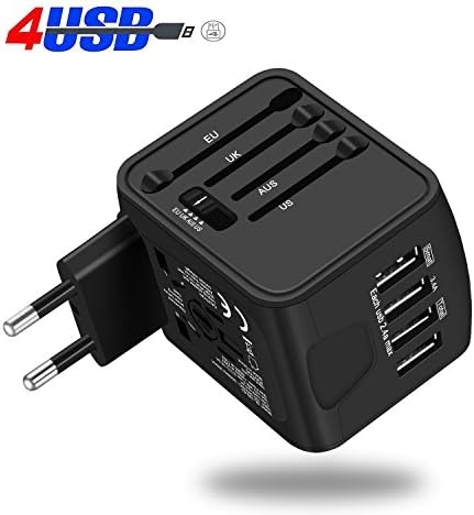 Universal Travel Adapter, VOGTEL Worldwide All in One Power Adapter AC Power Plug Converters Wall Charger with 4 USB Charging Ports Power IQ Fast Charge AC Socket Adapter for Italy Europe UK AUS USA