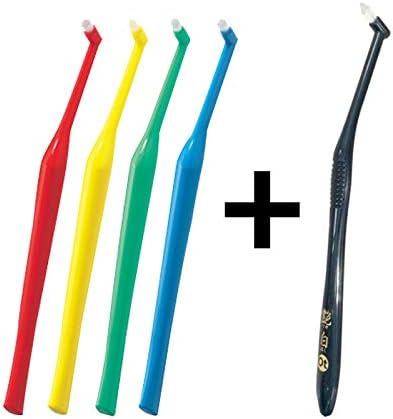 Prout Plaut x 4 Pieces, Assorted MS (Medium Soft) + [Made in Japan] Glossy White One-tufted Toothbrush 1 MS (slightly soft), Oral Care Point Brush Dental Exclusive