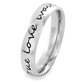 Stainless Steel 'True Love Waits' Cursive Script Ring (4.5 mm) - Sizes 4-13