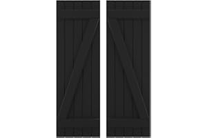 EKENA MILLWORK 17 1/2"W x 53"H Americraft Five Board (2 Batten) Exterior Real Wood Joined Board-n-Batten Shutters w/Z-Bar (Per Pair), Black