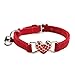 BINGPET BA3009 Soft Velvet Safe Cat Adjustable Collar with Crystal Heart Charm and Bells , Red