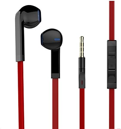 Marvotek Earbuds with Mic Stereo Wired In-Ear Earphones 3.5MM Jack Headphones for iPhone/Android (Black+Red)