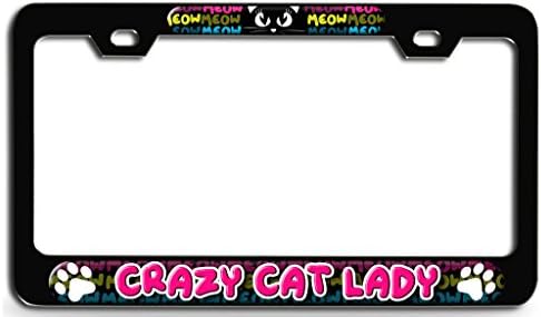 Lovable Petz - CRAZY CAT LADY Blk Steel License Plate Frame - 3D Design License Tag Holder