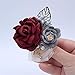S_SSOY Boutonniere Groom Bridegroom Men's Silk Lapel Brooch Boutonniere Groomsmen Best Man Boutineer Corsage with Gold Leaf Flower for Wedding Prom Homecoming Party (Wine Red, Pack of 1)