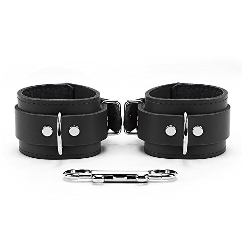 Arcadia Leather Wrist and Ankle Cuffs Coupled with Restraining Durable Hogtie (Black)
