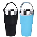 2 Pack Tumbler Carrier Holder Pouch for All 30oz Stainless Steel Travel Insulated Coffee Mug,DanziX Neoprene Sleeve with Carrying Handle,Fit for YETI Rambler Ozark Trail Rtic and More-Black Blue