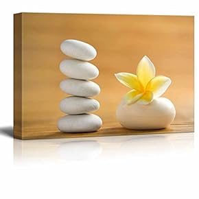 Canvas Prints Wall Art - Zen Stones with Blooming White Plumeria | Modern Wall Decor/Home Decoration Stretched Gallery Canvas Wrap Giclee Print. Ready to Hang - 12" x 18"