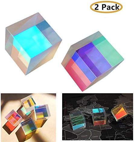 2 Pack Clear Acrylic Crystal Cube Prism Pendant Suncatcher 20mm - for Teaching Light Spectrum Physics and Art Decor