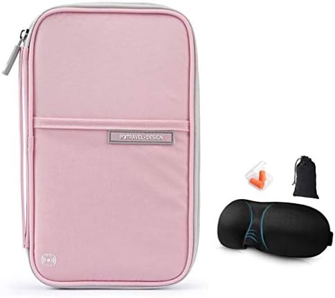 RFID Blocking Passport Wallet. High Quality Passport and Document Holder for Family, Women, Men with 3D Sleep Mask and Pen Included. (Pink)