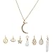 LUX ACCESSORIES Crescent Moon Celestial Crystal Hamsa Star Evil Eye Peave Amulet Interchangable Necklace Set