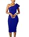 Mokoru Women's Sexy Ruffle One Shoulder Bodycon Elegant Cocktail Party Midi Dresses, Large, Royal Blue