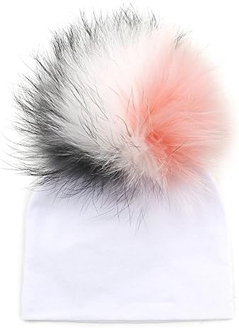 0-3 Months Baby Hats Newborn Infant Beanie with Real Fur Pom Pom Winter