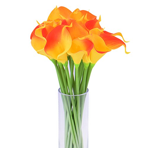Wuudi 20pcs Calla Lily Bridal Wedding Bouquet head Latex Real Touch Flower Bouquets - Orange