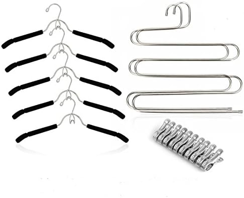 7 Pack Hangers HuaQi Black Foam Padded Shirts Dress Coat Pants Hangers, Stainless Steel Hangers with Clips for Space Saving Storage (2 Pants Hangers + 5 Coat Hangers +10 clip)