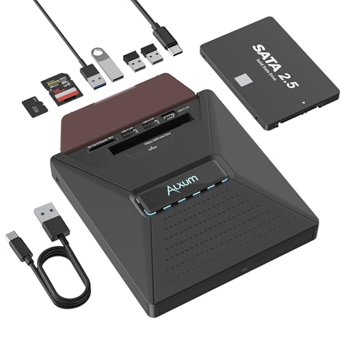 Alxum Externes DVD/CD Laufwerk USB mit SATA & SD Kartenleser für Laptop