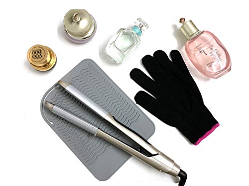 Heat Resistant Mat Pad and Heat Resistant Glove for Curling Irons, Hair Straightener, Flat Irons and Hair Styling Tools 9" x 6.5", Food Grade Silicone, Gray