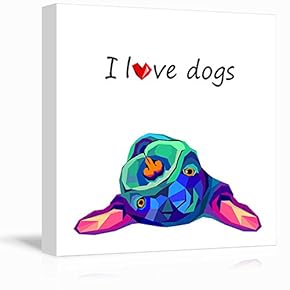 Square Dog Series Canvas Wall Art - I Love Dogs with Colorful Color Composition - Giclee Print Gallery Wrap Modern Home Art Ready to Hang - 12x12 inches