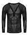 Coofandy Men's Sexy See Through T Shirt Mesh Henley Shirt Deep V Neck Undershirts Long Sleeve Clubwear, Black, Medium