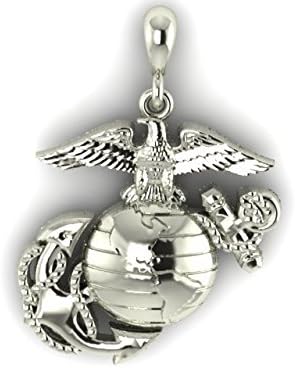Sterling Silver 1 Inch Marine Corps Eagle Globe and Anchor Pendant