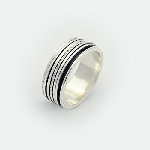 Bynaturejewellery Sterling Silver Oxidized Spinner Ring with 5 Delicate Spinning Parts Sizes 6-9