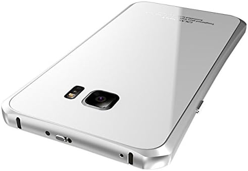 Uniqe Stand Series [Aluminum Metal Frame] with [Tempered Glass Back Case] Multi-layer Protective Case Cover for Samsung Galaxy Note 5 (Silver+White)