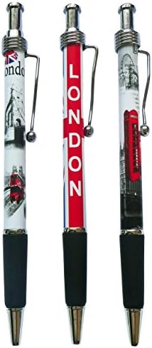 3 Set Ball Point Pens British Union Jack Flag Red London Bus Telephone Box Big Ben Parliament Souvenir