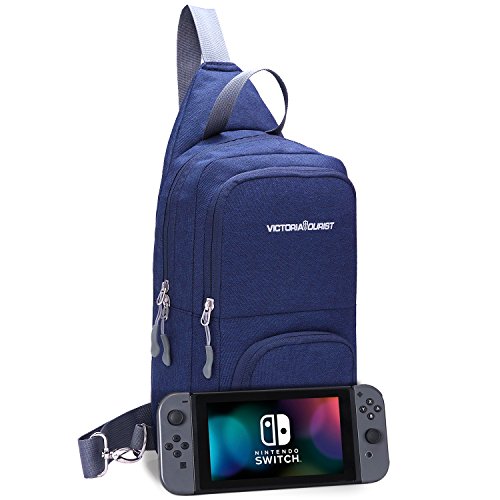 Victoriatourist WANDF Switch Travel Bag, for Nintendo Switch Console, Dock, Joy-Con Grip & Switch Accessories, Protective Storage Sling Backpack Shoulder Bag for Nintendo Switch and iPad (blue-2)